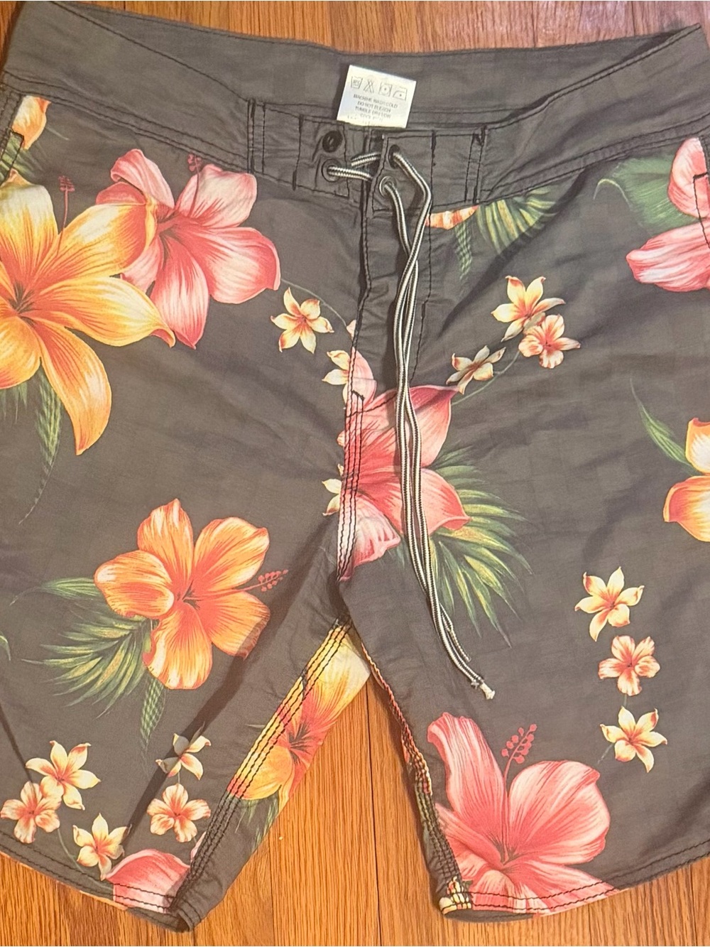 Billabong Gray Floral Women's Boardshorts with Pink and Orange Flowers